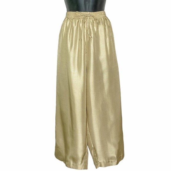 MAGGIE Sweet Champagne Colored Short Sleeve Satin Pajama Top & Bottom Set - Picture 3 of 13